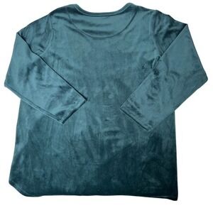 Calvin Klein Velvet Lounge Top Women's XL Teal Long Sleeve Crew Neck